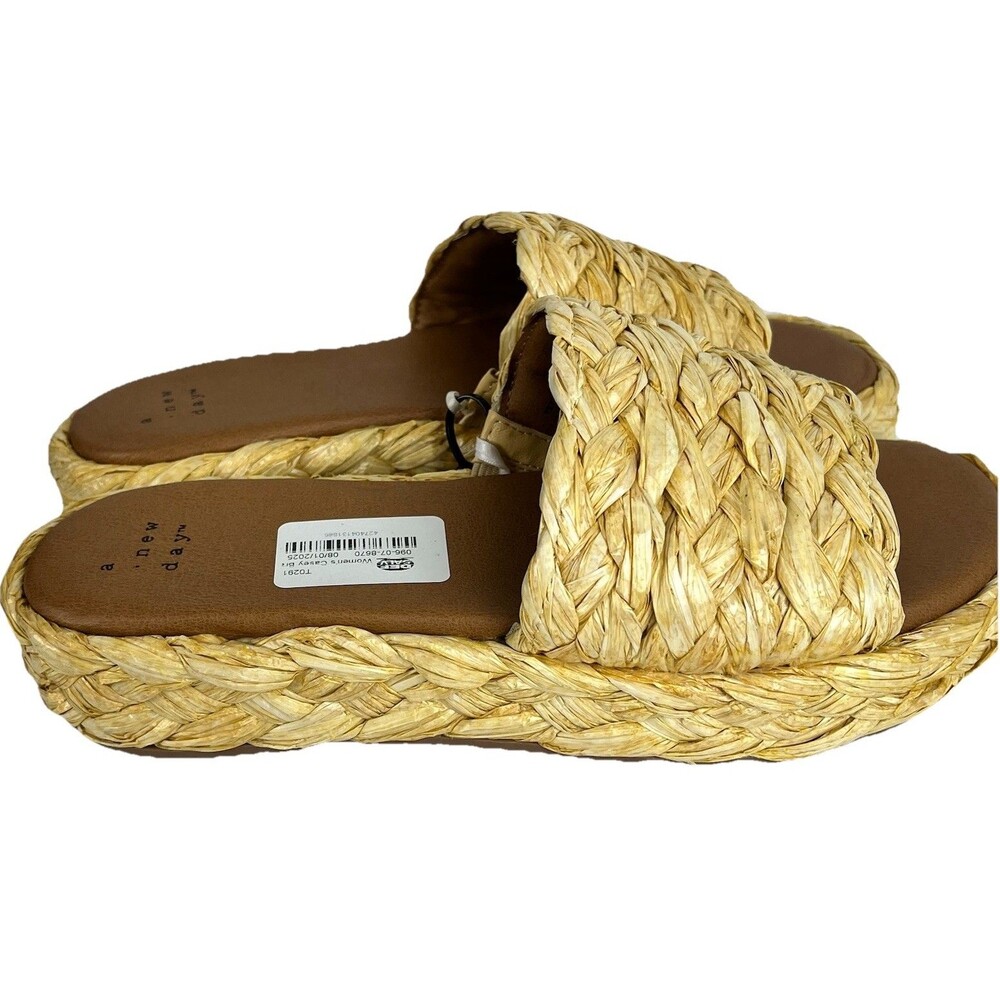 Women Raffia Platform Slide Sandals Woven Straw Natural Summer Size 6 - Picture 8 of 10